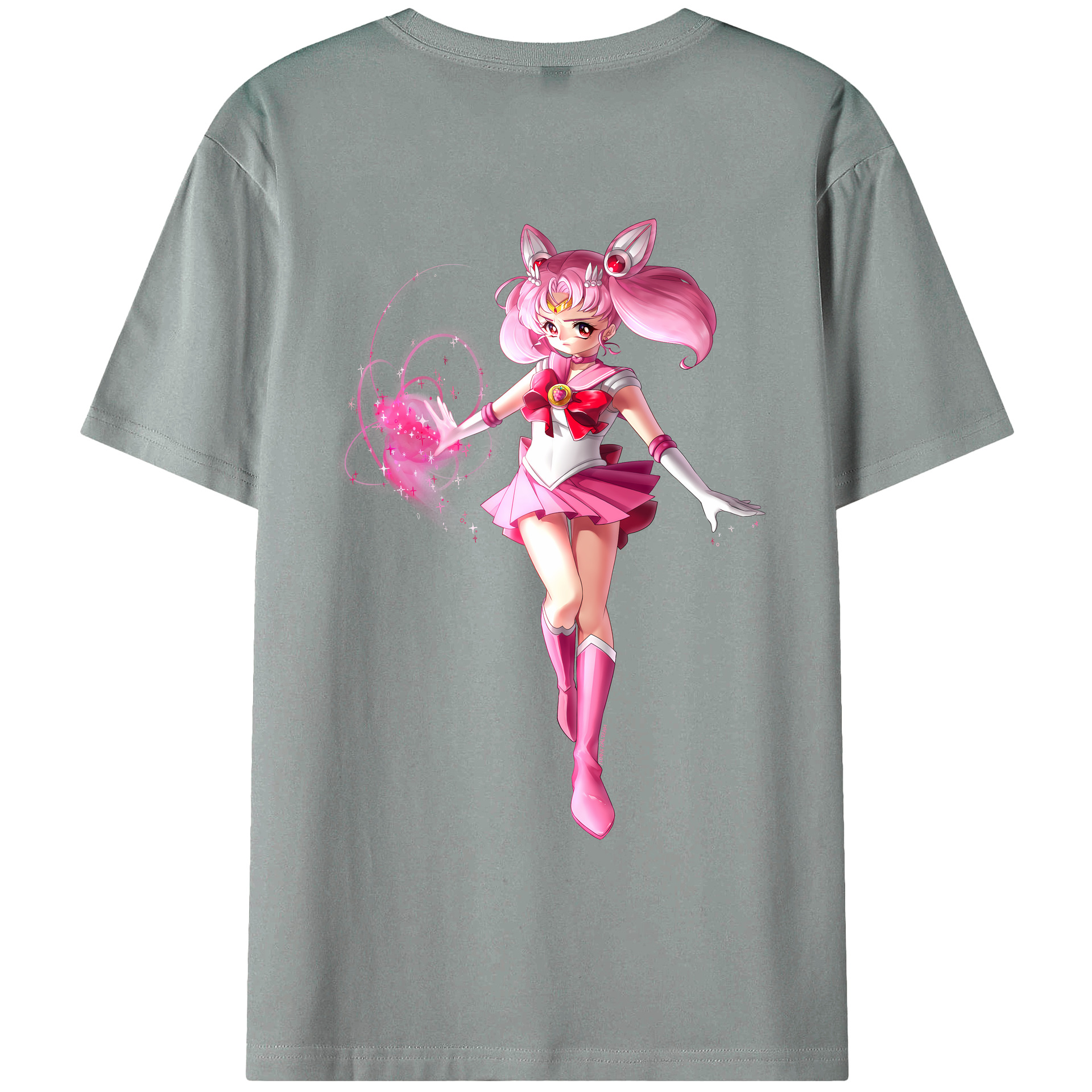 （画像用） 美少女戦士セーラームーン ちびうさ Sailor Moon Chibiusa Tsukino Usagi Small Lady Serenity 綿100％ メンズ半袖Tシャツ（バックプリント） 通気性